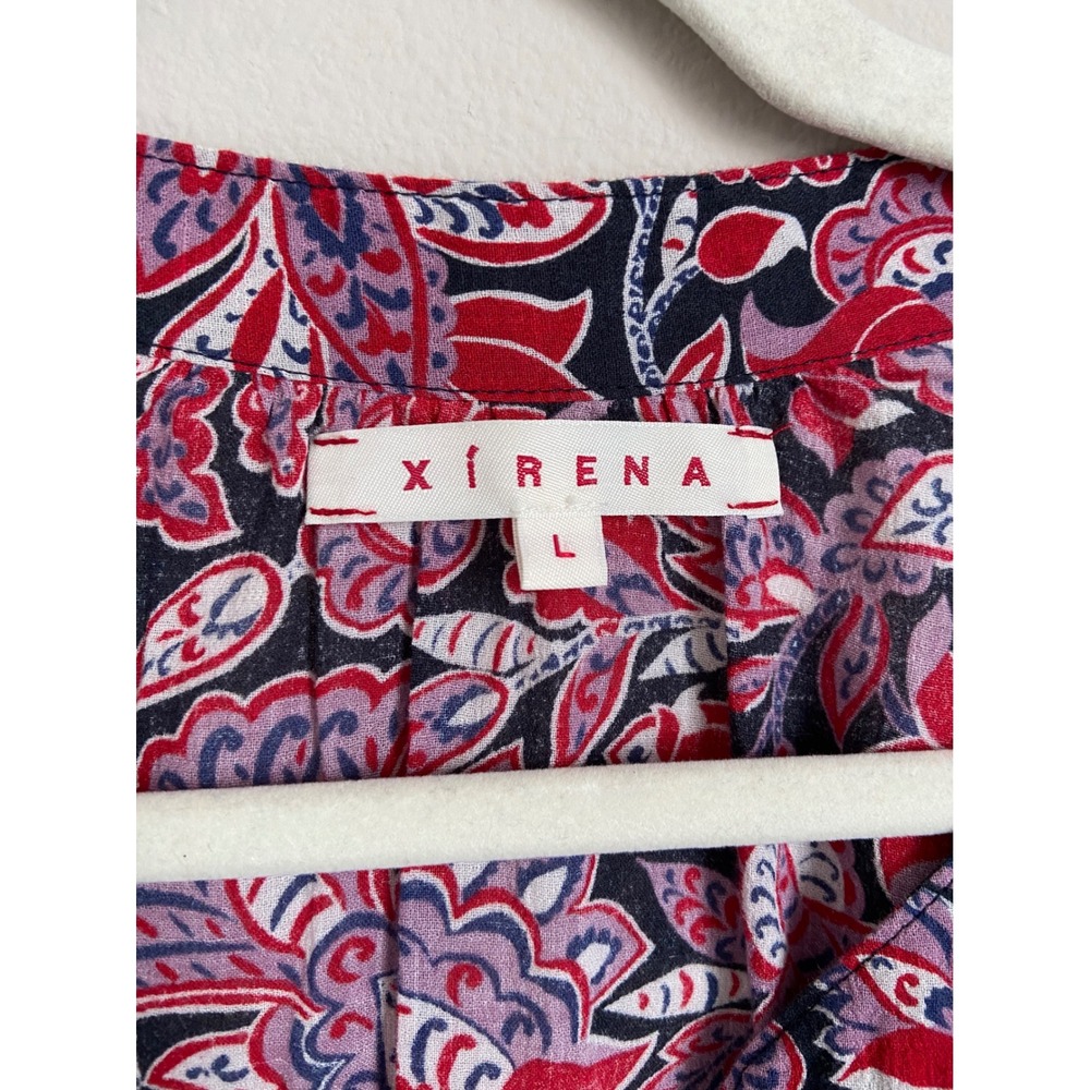 Xirena Marin Red Paisley‎ Boho V Neck Blouse Women's Size Large Cotton - Picture 3 of 8